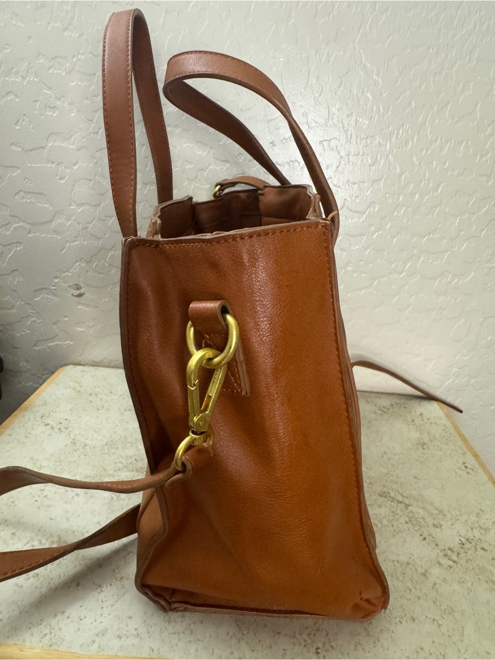 Fawn Design Cognac Leather Tote with Shoulder Strap - Picture 2 of 8